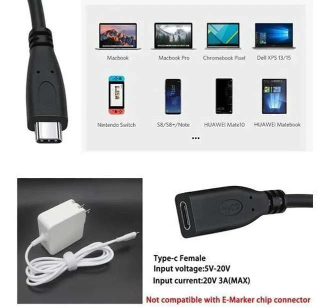 Alt view image 6 of 7 - 2M USB 3.1 Type-C Male to Female Extension Cable, High Speed Data & Charging Type-C Extender Cord for Laptop, Tablet & Smartphones