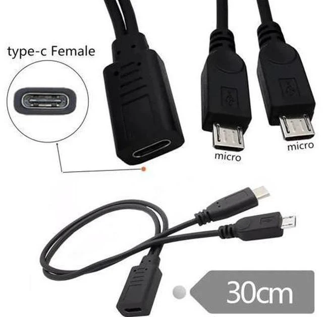 Alt view image 2 of 7 - 0.3M/0.98FT 1-to-2 USB-C to Dual Micro USB Charging Splitter Cable