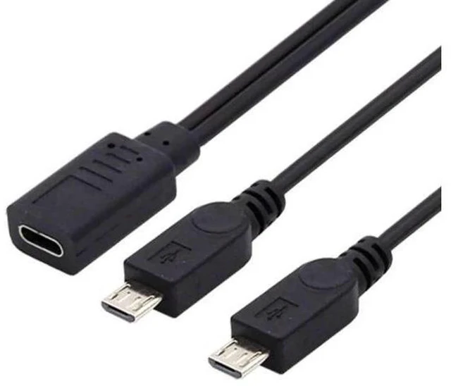 Alt view image 4 of 7 - 0.3M/0.98FT 1-to-2 USB-C to Dual Micro USB Charging Splitter Cable