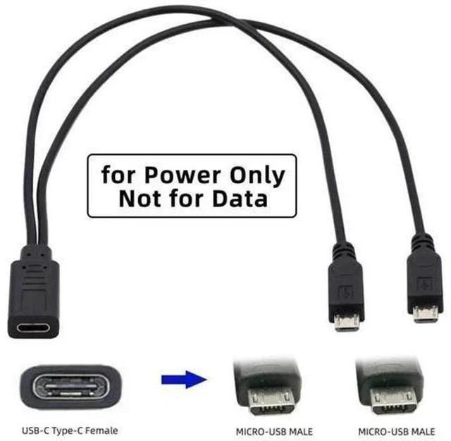 Alt view image 7 of 7 - 0.3M/0.98FT 1-to-2 USB-C to Dual Micro USB Charging Splitter Cable