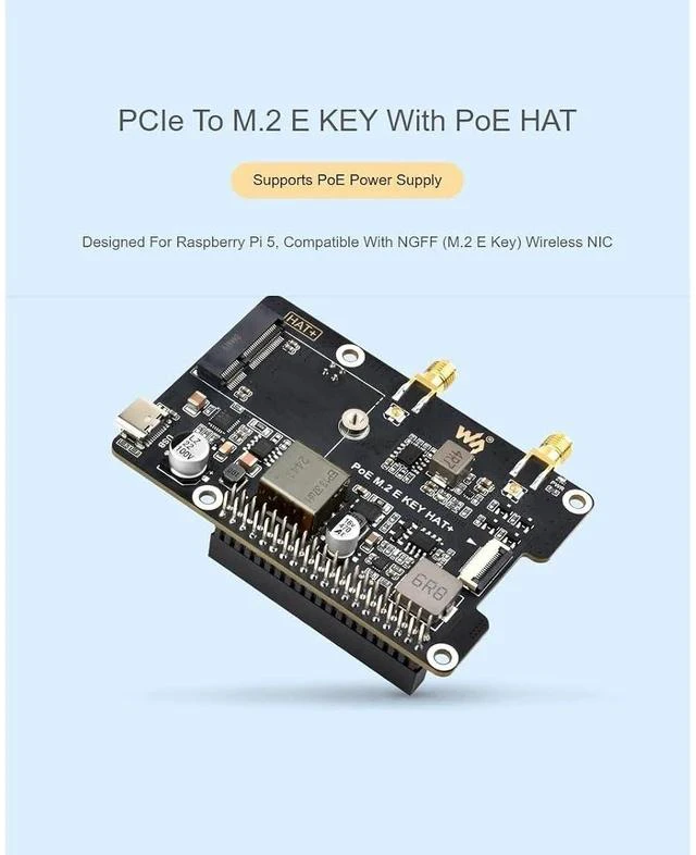 Alt view image 3 of 7 - PCIe to M.2 E Key HAT with Wireless-AX210 Card for Raspberry Pi 5,Compatible with NGFF (M.2 E Key) Wireless NIC, USB Bluetooth Connection