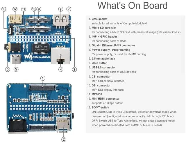 Alt view image 5 of 7 - Nano Base Board (B) for Raspberry Pi Compute Module 4, Same Size as CM4, with Standard CM4 Socket, Raspberry Pi 40PIN GPIO, Gigabit Ethernet, USB2.0, DSI, CSI, HDMI, 3.5mm Audio Jack etc.