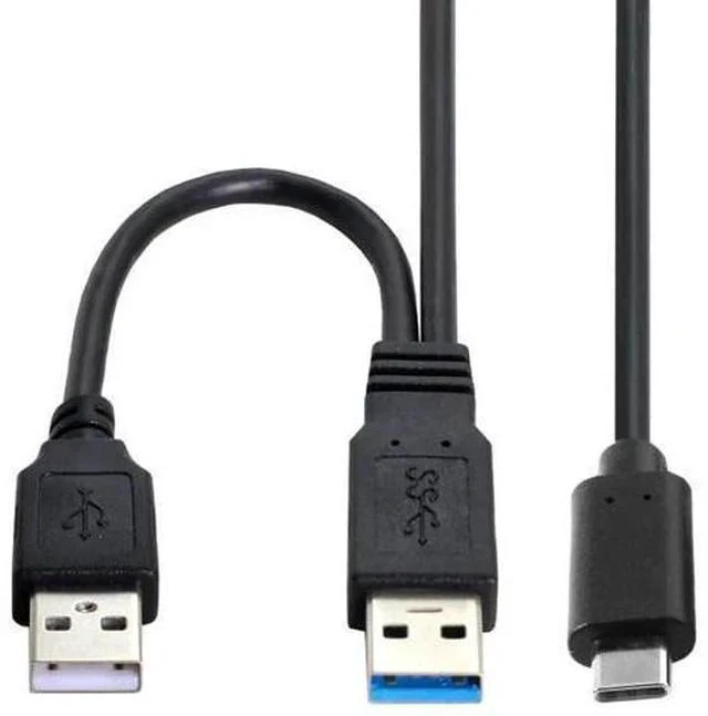 Main image of Dual USB-A Male Y-Split Cable | USB3.0 Data + USB2.0 Auxiliary Power to Type-C for Portable SSD & External HDD
