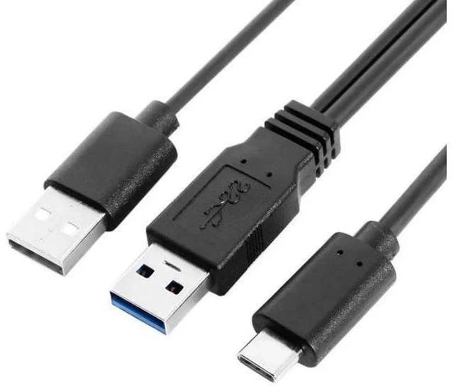 Alt view image 5 of 7 - Dual USB-A Male Y-Split Cable | USB3.0 Data + USB2.0 Auxiliary Power to Type-C for Portable SSD & External HDD
