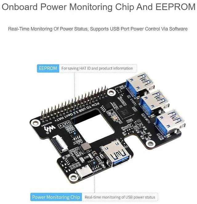 Alt view image 4 of 7 - PCIe to USB 3.2 Gen1 Expansion Card for Raspberry Pi 5, PCIe Interface to 4X High Speed USB 3.2 Gen1 Ports,Plug and Play