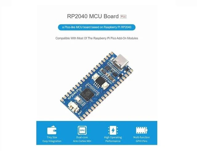 Alt view image 2 of 7 - RP2040-Plus Mini Board with Pre-Soldered Header Pico-Like MCU Board Based on Raspberry Pi RP2040 Chip,Dual-core Arm Cortex M0+ Processor,USB-C Connector,16MB Flash,Higher Current DC-DC Chip