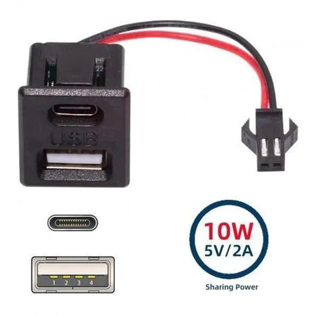 Alt view image 4 of 6 - Latch Mount USB-A + USB-C Female to 2.54mm Pitch 2Pin Header Pigtail Cable|DC 5V Power Wiring Harness for DIY & OEM Projects