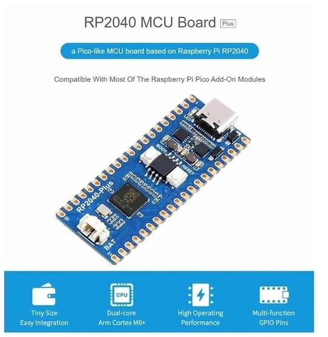 Alt view image 2 of 7 - RP2040-Plus Mini Board with Pre-Soldered Header Pico-Like MCU Board Based on Raspberry Pi RP2040 Chip,Dual-core Arm Cortex M0+ Processor,USB-C Connector,4MB Flash,Higher Current DC-DC Chip