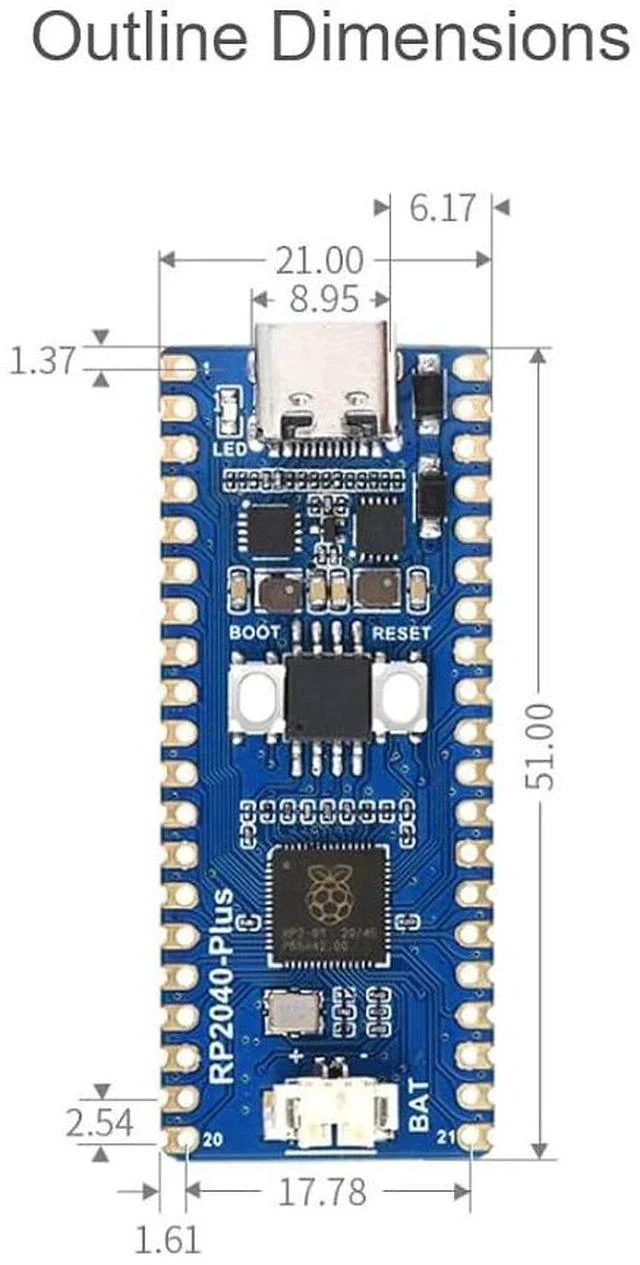 Alt view image 7 of 7 - RP2040-Plus Mini Board with Pre-Soldered Header Pico-Like MCU Board Based on Raspberry Pi RP2040 Chip,Dual-core Arm Cortex M0+ Processor,USB-C Connector,4MB Flash,Higher Current DC-DC Chip
