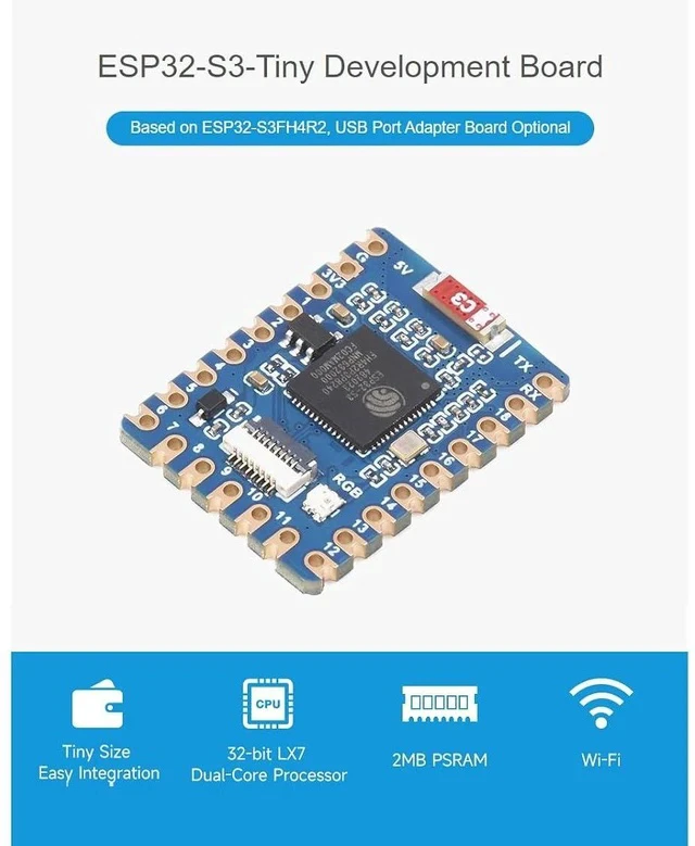 Alt view image 2 of 7 - ESP32-S3 Mini Development Board Based on ESP32-S3FH4R2 Dual-Core Processor,2.4GHz Wi-Fi and Bluetooth LE Support,240MHz Running Frequency