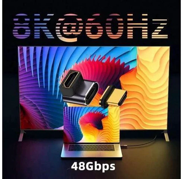 Alt view image 3 of 7 - Magnetic 90 Degree Up Angled HDMI 2.1 Adapter, 48Gbps High Speed Gold-Plated HDMI Male to Female Gender Changer Support 8K@60Hz, 4K@120Hz for TV, Monitor, Game Console
