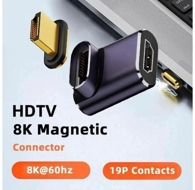 Alt view image 4 of 7 - Magnetic 90 Degree Up Angled HDMI 2.1 Adapter, 48Gbps High Speed Gold-Plated HDMI Male to Female Gender Changer Support 8K@60Hz, 4K@120Hz for TV, Monitor, Game Console