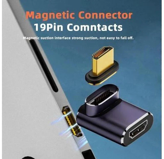 Alt view image 6 of 7 - Magnetic 90 Degree Up Angled HDMI 2.1 Adapter, 48Gbps High Speed Gold-Plated HDMI Male to Female Gender Changer Support 8K@60Hz, 4K@120Hz for TV, Monitor, Game Console