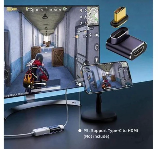 Alt view image 7 of 7 - Magnetic 90 Degree Up Angled HDMI 2.1 Adapter, 48Gbps High Speed Gold-Plated HDMI Male to Female Gender Changer Support 8K@60Hz, 4K@120Hz for TV, Monitor, Game Console