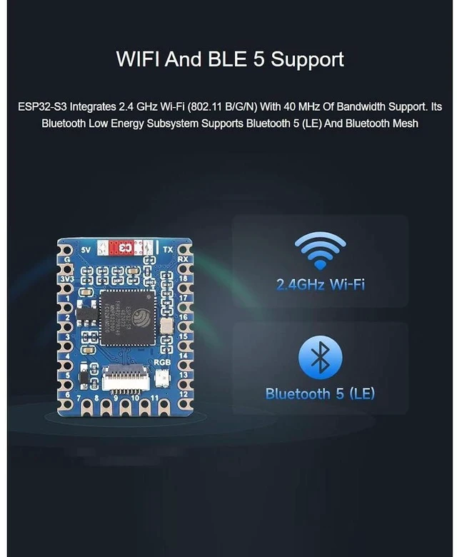 Alt view image 4 of 7 - ESP32-S3 Mini Development Board Based on ESP32-S3FH4R2 Dual-Core Processor,2.4GHz Wi-Fi and Bluetooth LE Support,240MHz Running Frequency