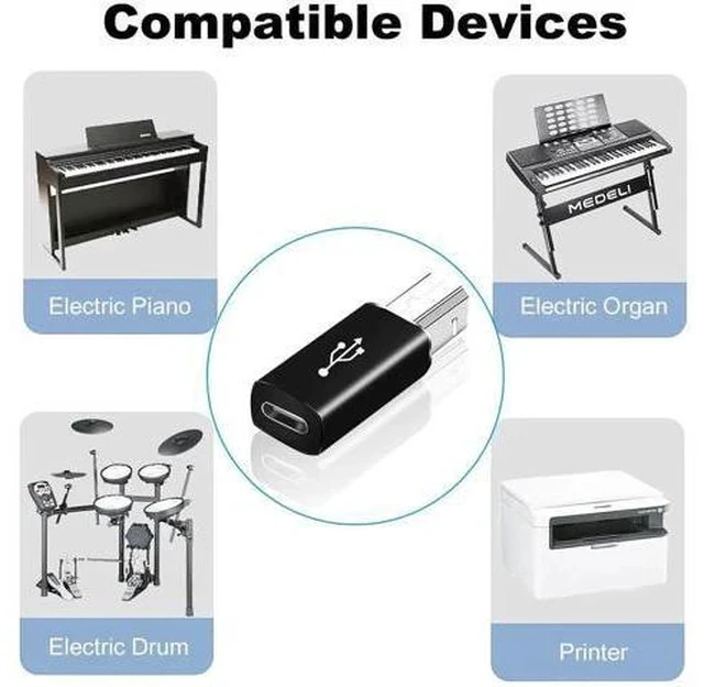 Alt view image 2 of 4 - 2 Pack USB B Male to USB C Female MIDI Adapter, USB Type B to USB-C Converter Connector Compatible with Printer, Electric Piano, MIDI Keyboard, Laptop, Tablet, All USB-C Devices