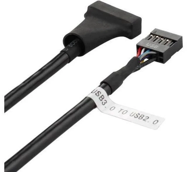 Alt view image 2 of 3 - Motherboard Internal USB 2.0 9Pin Female to USB 3.0 20Pin Male Header Adapter Converter Cable, Black