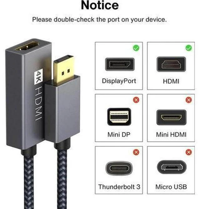 Alt view image 6 of 6 - Grey Active DisplayPort to HDMI Adapter, Unidirectional 4K@60Hz DP to HDMI Converter Updated New Version, Compatible with HP, ThinkPad, AMD Graphics & Desktops