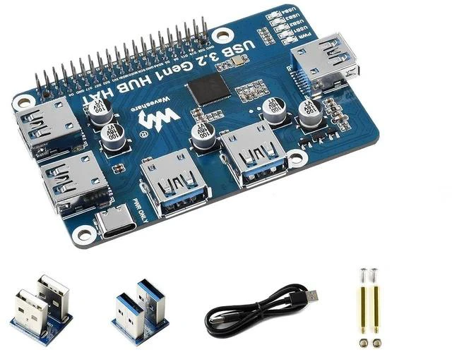 Main image of USB 3.2 Gen1 HUB HAT Expansion Board for Raspberry Pi 4 B 3 B+ 3 B 2B Zero Zero 2 W Zero WH,with 4X USB 3.2 Gen1 Ports, Compatible with USB 3.0/2.0/1.1, Plug and Play
