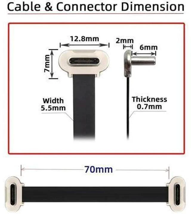 Alt view image 2 of 7 - Dual-Angled Ultra Slim Flat USB-C to USB-C Cable | USB2.0 & 65W PD Fast Charging Cord for Laptop, Tablet & Smartphone