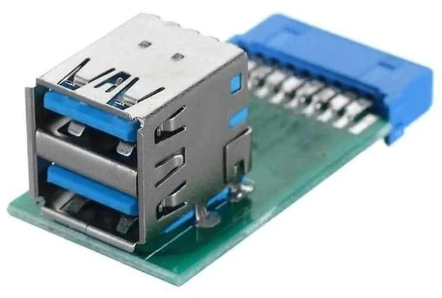 Main image of Vertical Dual USB 3.0 A Female to Motherboard 20Pin Header Adapter, 90° Angle PCBA for Internal Front Panel USB Expansion
