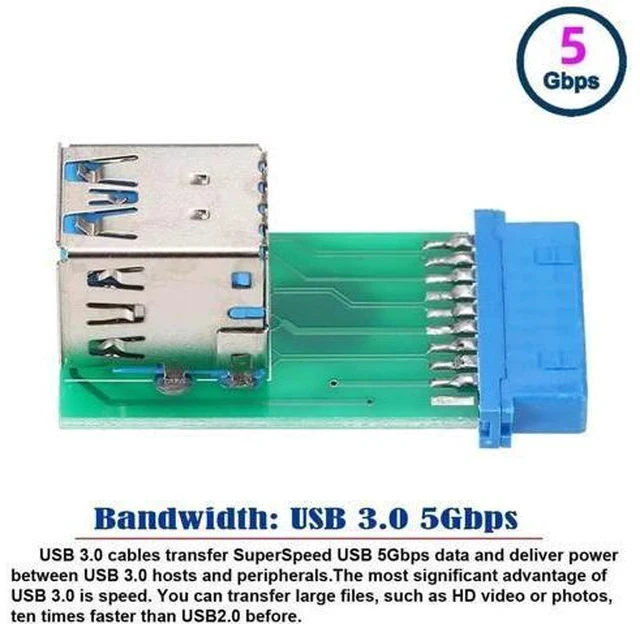 Alt view image 5 of 5 - Vertical Dual USB 3.0 A Female to Motherboard 20Pin Header Adapter, 90° Angle PCBA for Internal Front Panel USB Expansion
