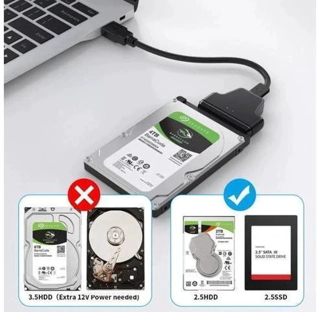 Alt view image 4 of 7 - 2-in-1 SATA to USB 3.0 Adapter Cable with UASP, External Converter Cord for 2.5 Inch SATA HDD SSD Fast Data Transfer