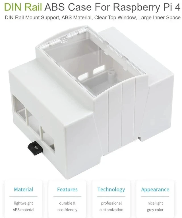 Alt view image 3 of 7 - Raspberry Pi 4 Case, DIN Rail ABS Case, Clear Top Window, Large Inner Space, Compatible with Various Raspberry Pi HATs