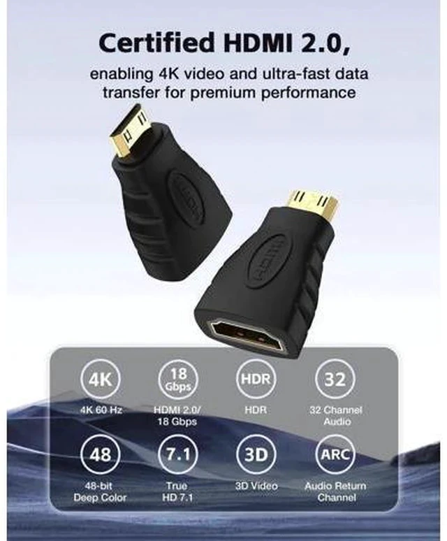 Alt view image 4 of 7 - 2-Pack Mini HDMI to HDMI Adapter, Gold-Plated Connectors Supports 4K Video, Compatible with Raspberry Pi, DSLR Cameras, Camcorders, Tablets & Graphics Cards