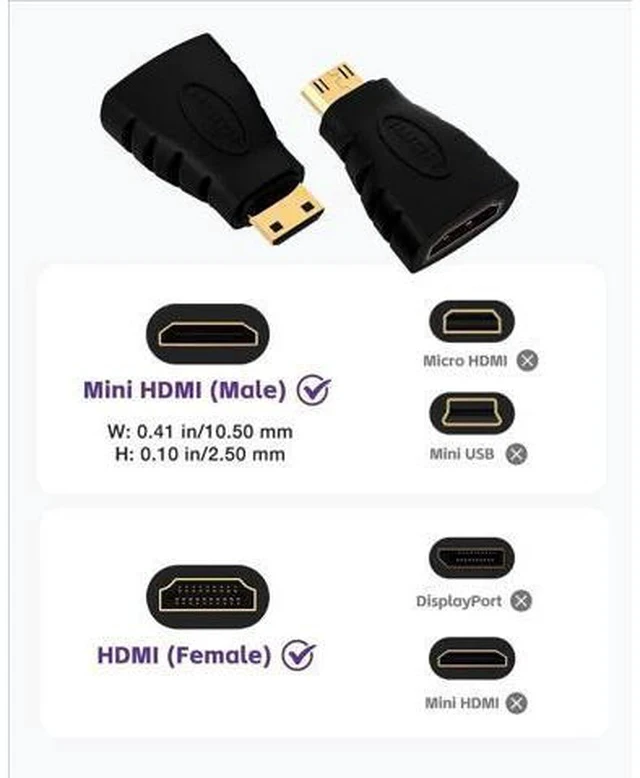 Alt view image 6 of 7 - 2-Pack Mini HDMI to HDMI Adapter, Gold-Plated Connectors Supports 4K Video, Compatible with Raspberry Pi, DSLR Cameras, Camcorders, Tablets & Graphics Cards