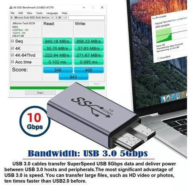 Alt view image 5 of 7 - USB 3.1 USB-A Female to Micro USB 3.0 Male Adapter, 10Gbps High Speed Data & Power Transfer Connector for Laptop External SSD Hard Drives