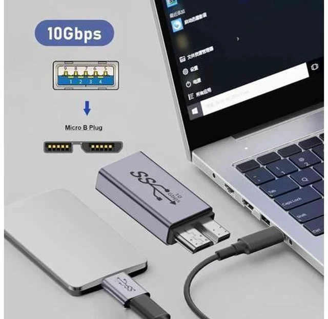 Alt view image 6 of 7 - USB 3.1 USB-A Female to Micro USB 3.0 Male Adapter, 10Gbps High Speed Data & Power Transfer Connector for Laptop External SSD Hard Drives