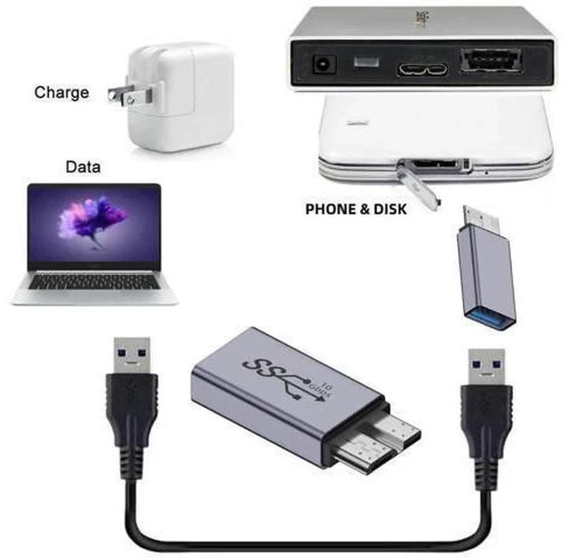 Alt view image 7 of 7 - USB 3.1 USB-A Female to Micro USB 3.0 Male Adapter, 10Gbps High Speed Data & Power Transfer Connector for Laptop External SSD Hard Drives