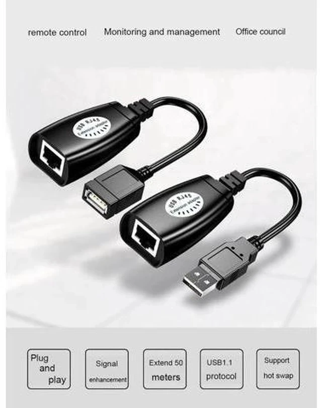 Alt view image 3 of 5 - USB 2.0 to RJ45 LAN Extender Adapter, USB Signal Over Cat5/Cat5e/Cat6 Ethernet Cable Extension Cord for Remote USB Device Transmission