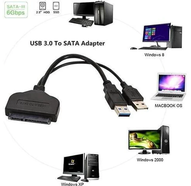 Alt view image 4 of 4 - 6 Inches USB 3.0 to SATA III 22Pin Adapter Cable, 6Gbps UASP Supported for 2.5" SSD HDD with Extra USB Power Cord