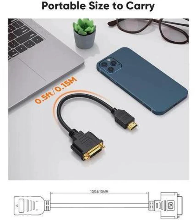 Alt view image 2 of 7 - 0.5FT Bi-Directional HDMI Male to DVI-I 24+5 Female Short Cable, 1080P Full HD HDMI DVI Converter Cord Compatible with PC, PS5, Xbox, Switch, TV Box & Blu-Ray Player