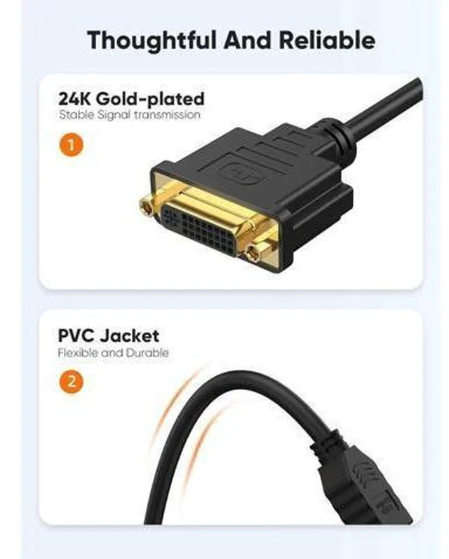 Alt view image 3 of 7 - 0.5FT Bi-Directional HDMI Male to DVI-I 24+5 Female Short Cable, 1080P Full HD HDMI DVI Converter Cord Compatible with PC, PS5, Xbox, Switch, TV Box & Blu-Ray Player