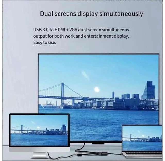 Alt view image 4 of 6 - USB 3.0 to HDMI VGA Dual Output Video Converter, USB3.0 Dual Port Display Adapter with Audio Output, Multi-Monitor Video Transformer for Laptop, Desktop, Projector