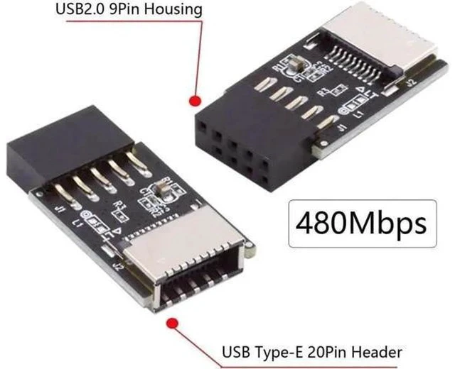 Alt view image 6 of 6 - Motherboard USB2.0 9Pin Header to USB3.2 20Pin Key-A Type-E Female Adapter Cable for Front USB-C Panel Mount