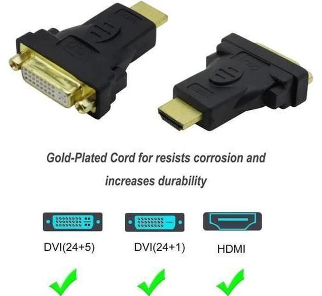 Alt view image 5 of 7 - 3-Pack Bi-Directional HDMI Male to DVI Female Adapter, Supports 1080P & 3D, HDMI DVI Converter Compatible with Apple TV, HDTV, Xbox 360, PS4, PS3, Nintendo Switch, Plasma TV, DVD Player