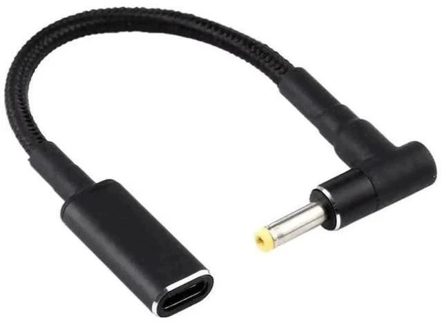 Main image of 90 Degree Elbow 4.0 x 1.7mm DC Male to USB-C Female Nylon Braided Power Adapter Cable, PD Charging Converter Cord