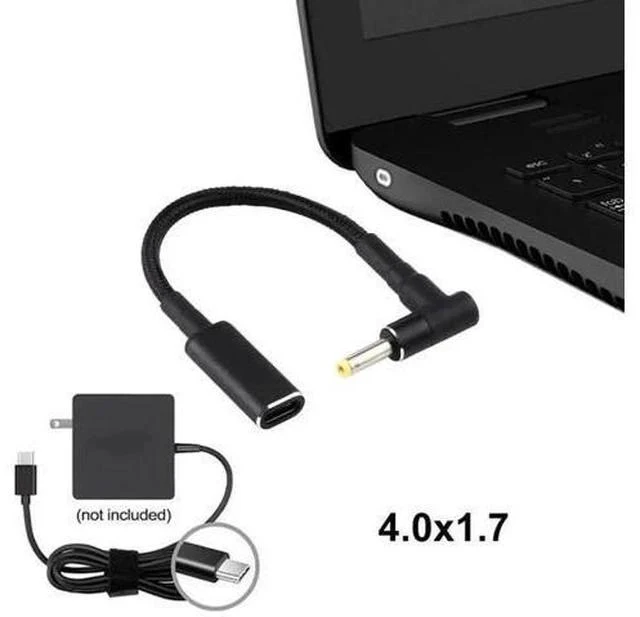 Alt view image 4 of 5 - 90 Degree Elbow 4.0 x 1.7mm DC Male to USB-C Female Nylon Braided Power Adapter Cable, PD Charging Converter Cord