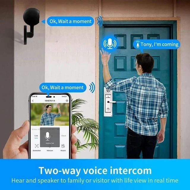 Alt view image 3 of 7 - A4 HD Home Security Camera Wireless WiFi Pan/Tilt, Two-Way Audio, Night Vision, Baby Monitor, Smart Pet/Home Surveillance - black