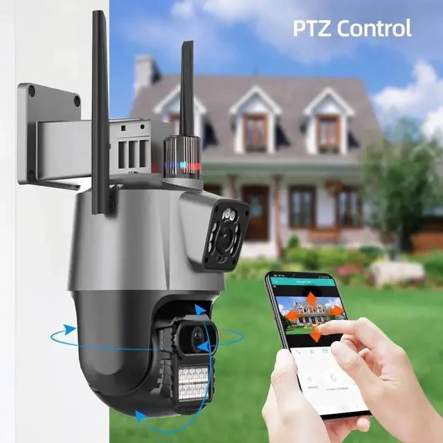 Alt view image 3 of 7 - P11 Dual-Lens PTZ & Fixed Security Camera 4MP Wireless WiFi Outdoor, Remote Viewing, Full-Color Night Vision, Two-Way Audio, US Plug