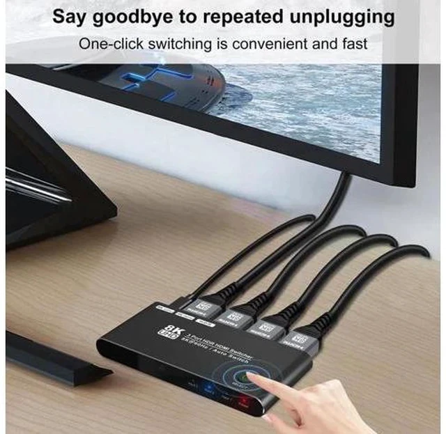 Alt view image 5 of 7 - Aluminum HDMI 2.1 Switch 3 in 1 Out, 48Gbps 8K@60Hz 4K@120Hz 1440P@165Hz 1080P@240Hz Switcher with IR Remote & eARC Audio Return, HDCP2.3 HDR Compatible with Xbox Series X, PS5, UHD TV Monitor