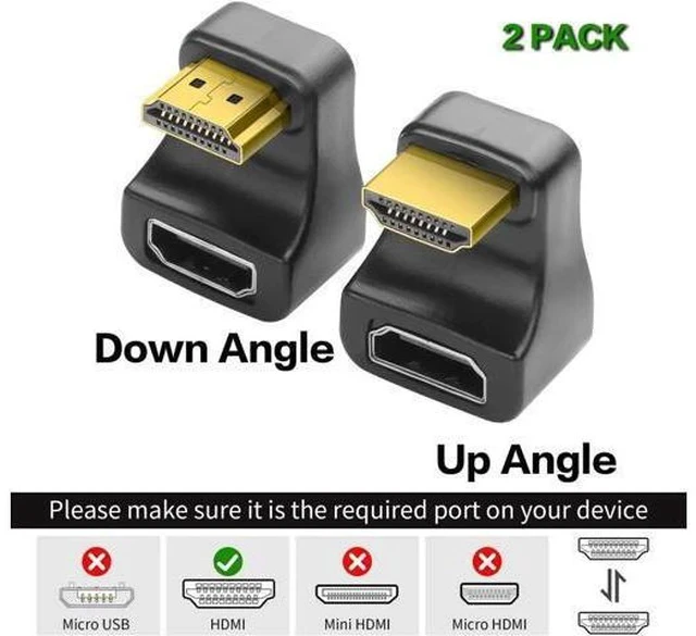 Alt view image 2 of 6 - 2 Pack 180 Degree U-Shaped HDMI 2.1 Adapter with LED Indicator, 48Gbps 8K Male to Female HDMI Extender (Up & Down Angle) for HDTV Laptops Monitors Gaming Consoles