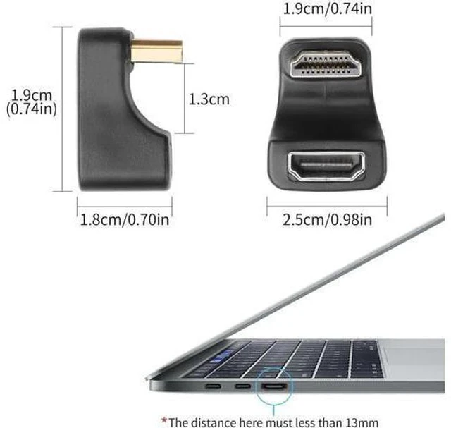 Alt view image 3 of 6 - 2 Pack 180 Degree U-Shaped HDMI 2.1 Adapter with LED Indicator, 48Gbps 8K Male to Female HDMI Extender (Up & Down Angle) for HDTV Laptops Monitors Gaming Consoles