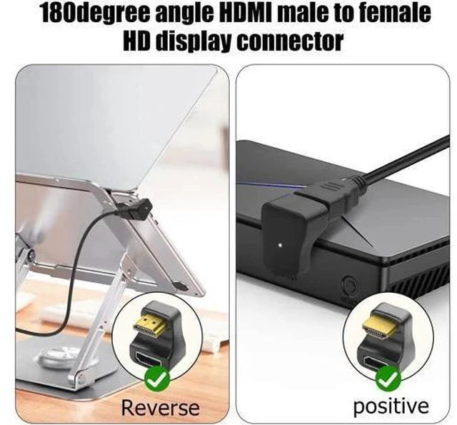 Alt view image 5 of 6 - 2 Pack 180 Degree U-Shaped HDMI 2.1 Adapter with LED Indicator, 48Gbps 8K Male to Female HDMI Extender (Up & Down Angle) for HDTV Laptops Monitors Gaming Consoles