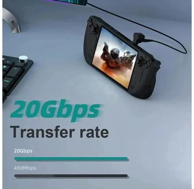 Alt view image 2 of 3 - 1 to 2 180 Degree U-Shaped USB C Splitter Adapter, USB-C Male to USB-C + USB-A Female Dongle 20Gbps 8K@60Hz Video Output OTG Converter Compatible with Steam Deck, Switch, Laptop, Tablet, Phone