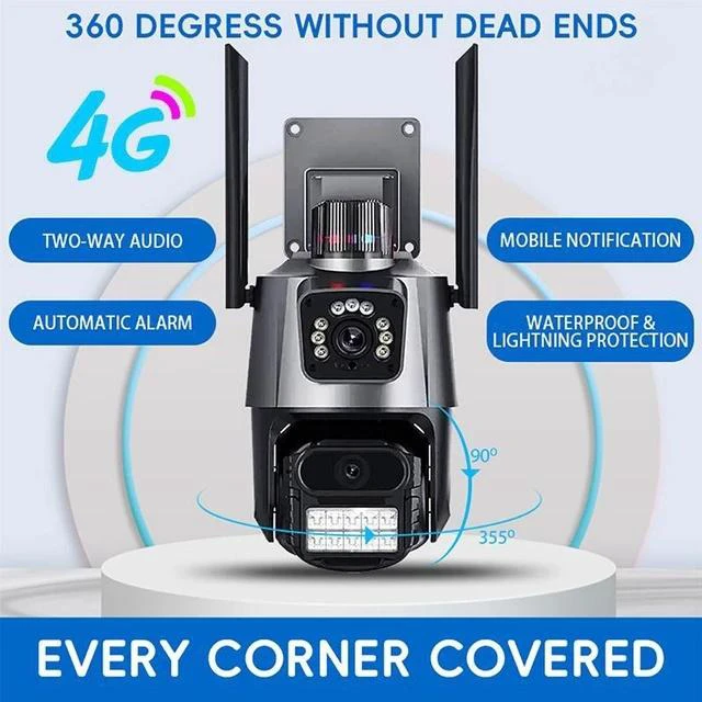 Alt view image 2 of 7 - P11 Dual-Lens PTZ & Fixed Security Camera 4MP Wireless Outdoor, Remote Viewing, Full-Color Night Vision, Two-Way Audio, US Plug 4G